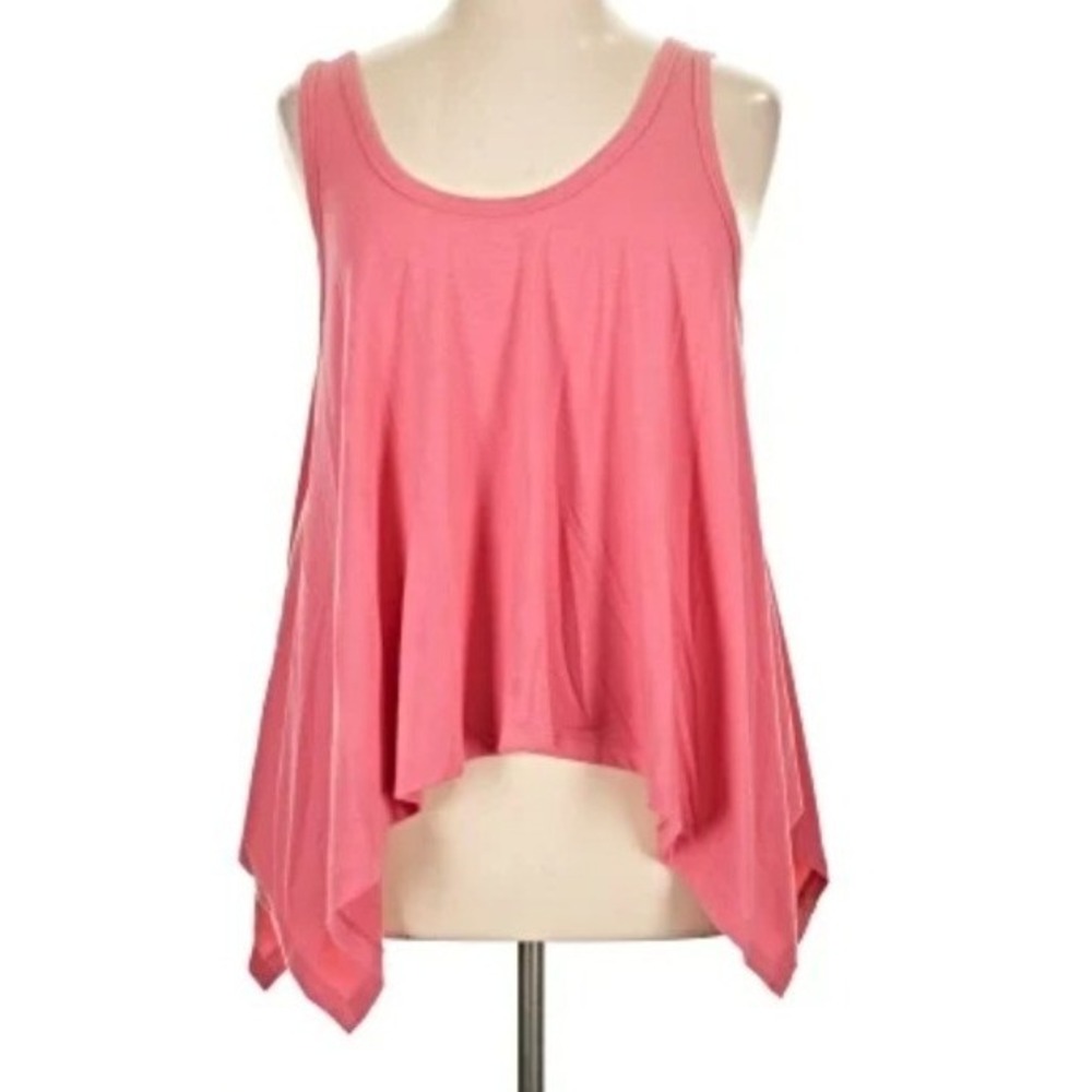 Zenana Neon Coral Pink Oversized Sharkbite Handkerchief Hem Tank Top XL